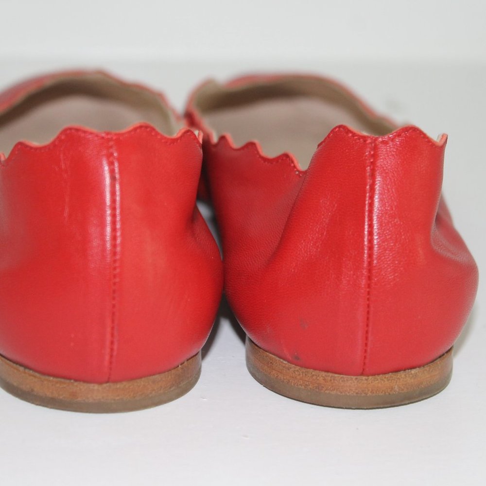 Chloe Lauren Scalloped Leather Ballet Flats, Red Leather Shoes sz 37 7 - Picture 5 of 7
